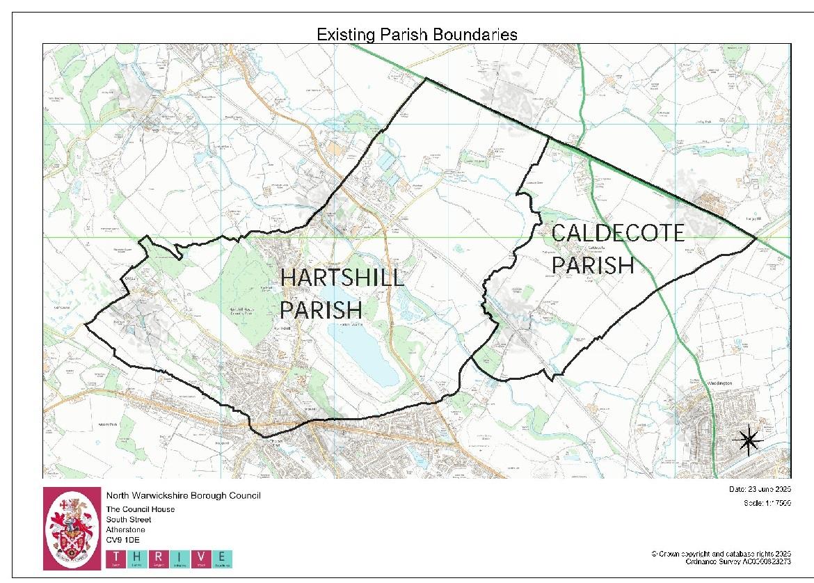 Existing Hartshill and Caldecote Parish boundaries