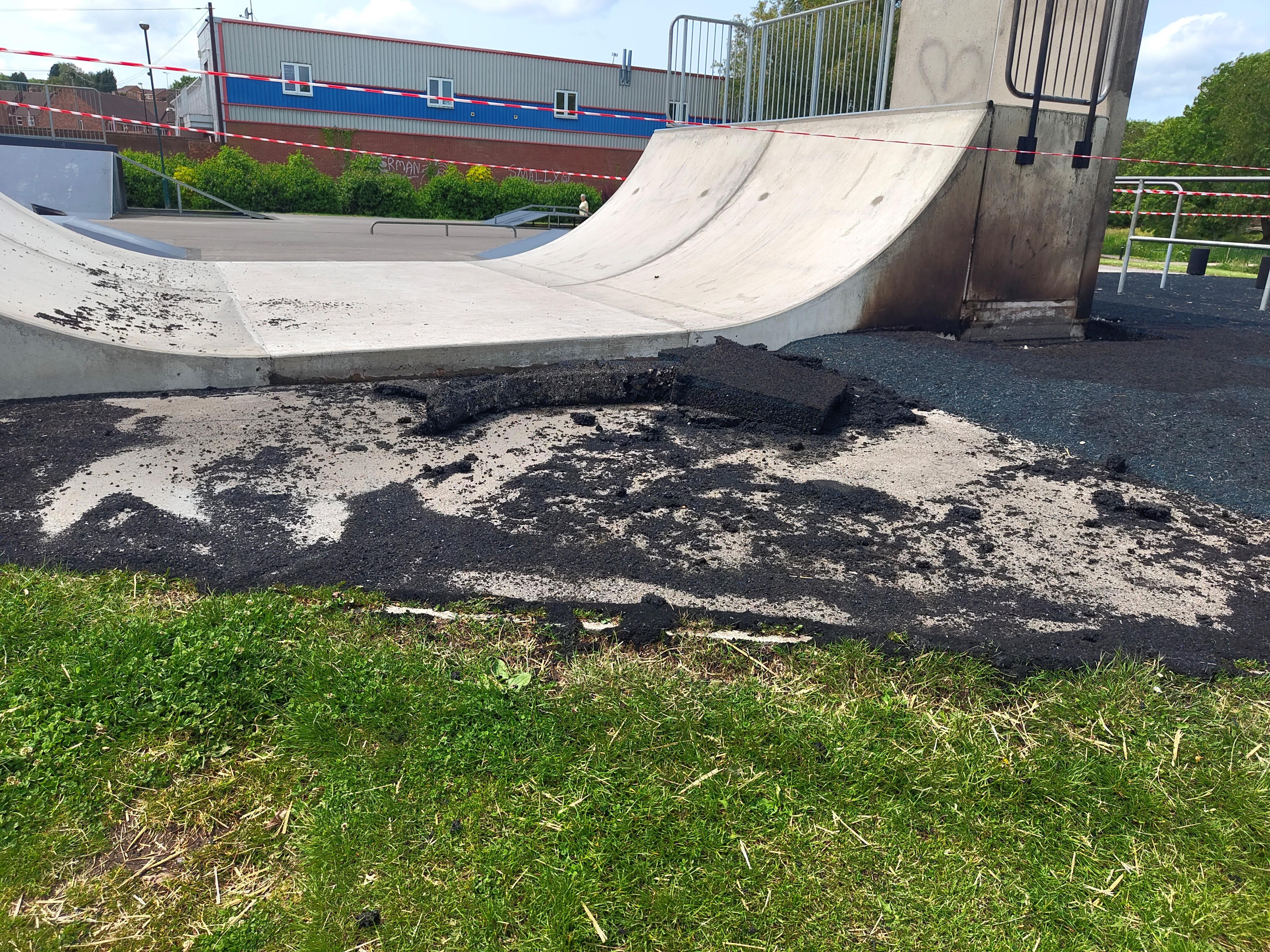 Fire damaged play equipment