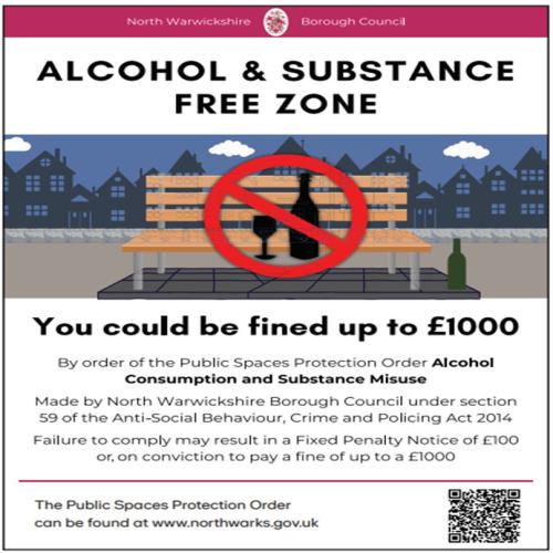 park bench with sign saying no alcohol