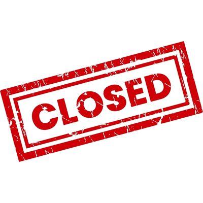 A red rectangular stamp with the word “CLOSED” in bold, capital letters. The stamp has a distressed, worn-out appearance with rough edges and white spaces within the red ink.
